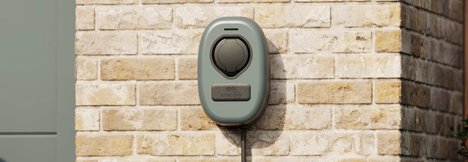 BG Sync EV charger installed on the exterior wall next to the garage.