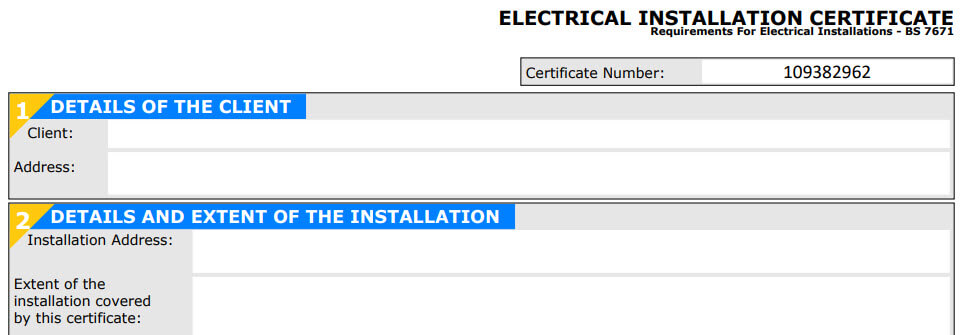 Electrical Installation Certificate.