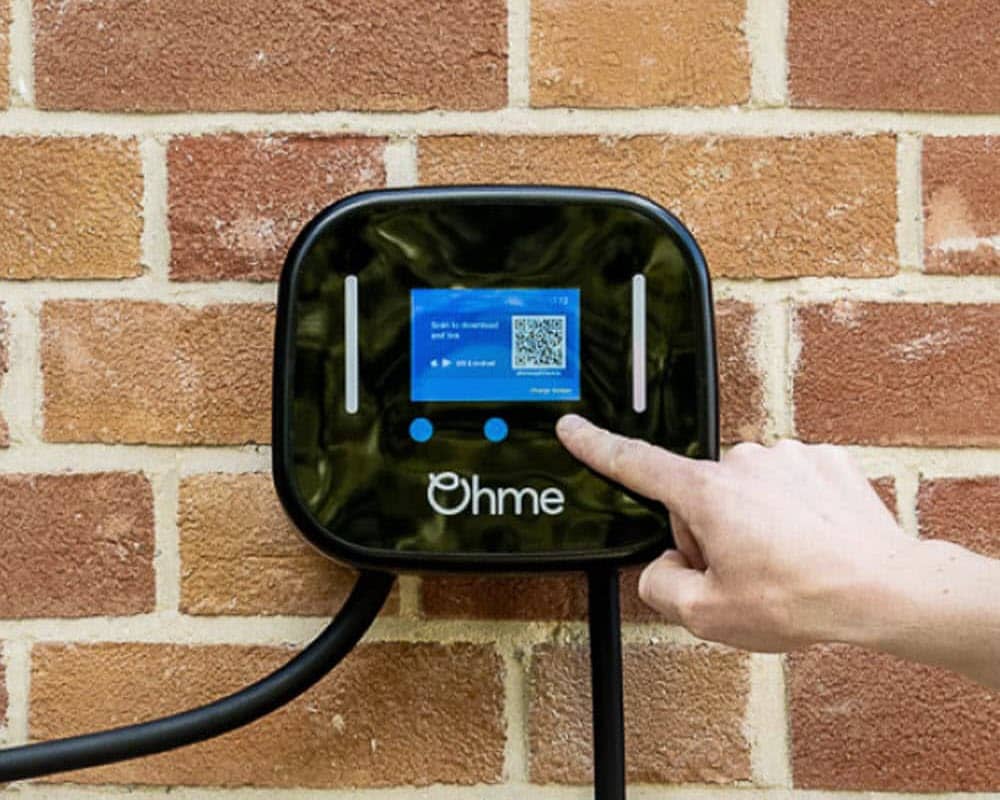 Ohme Home Pro EV charger (Type 2 with 7.4kW capacity) installed on wall.