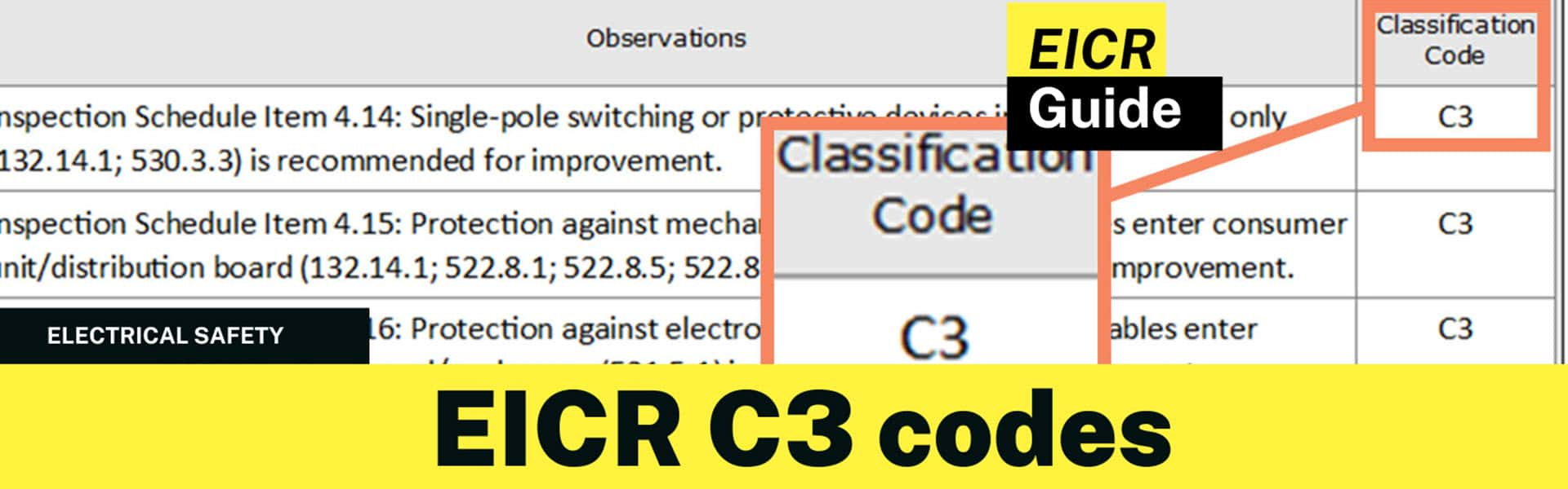 EICR C3 codes and faults - meaning and examples of these EICR codes.