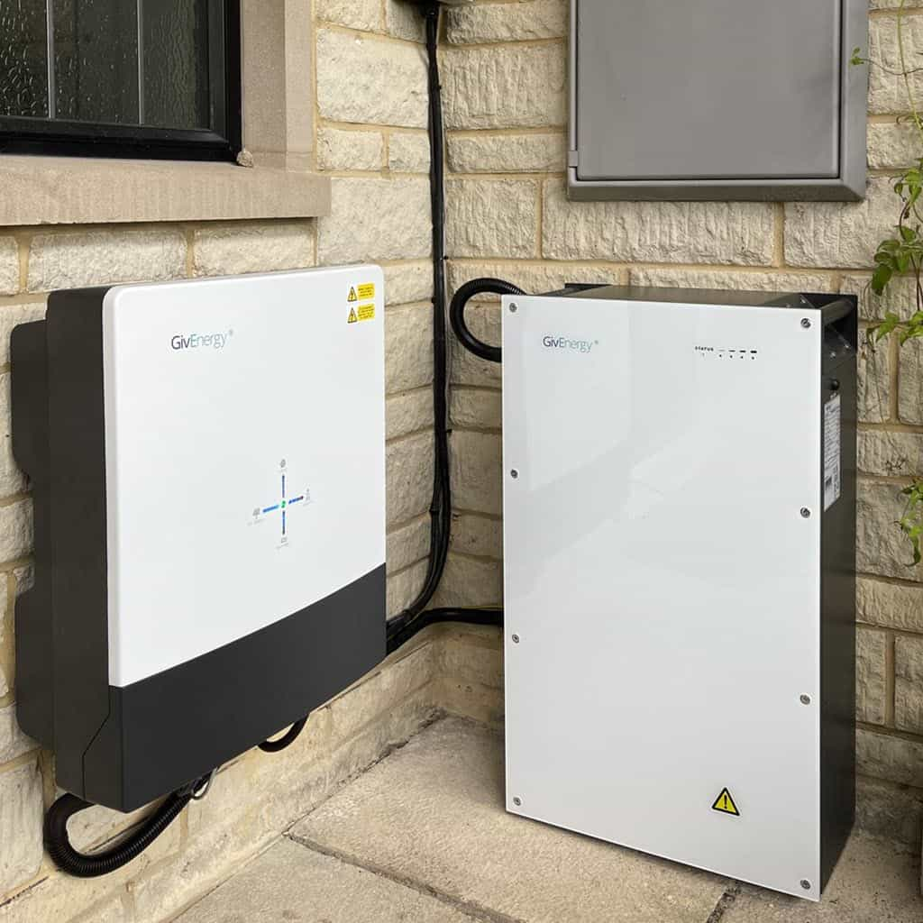 This solar battery storage installation has a separate battery and inverter.