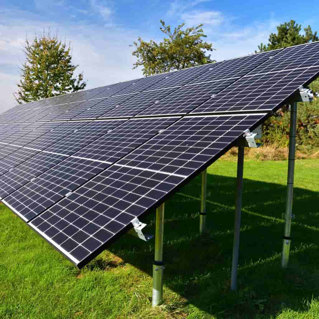 A ground mount solar installation using the outdoor space at this property.