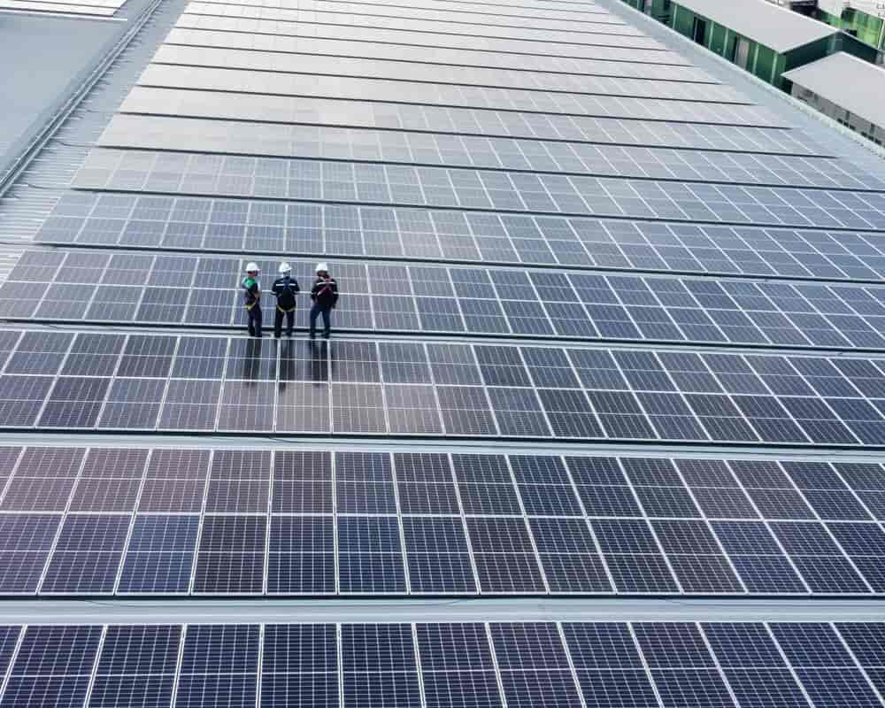 Solar installation on commercial rooftop.